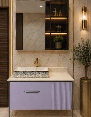 Home wall mounted vanity with mirror and wash basin|